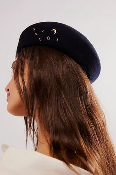 Selene Celestial Beret | Free People Black Hat, Felt Hat, Boho Clothing, Something Special, Hat Fashion, Boho Outfits, Wool Felt, Hair Inspo, Accessories Hats