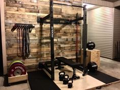 a home gym is shown in the garage