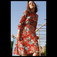 Nwot. From A Non-Smoking, Pet-Free Home. Red Floral Print Midi Dress For Daywear, Red Floral Midi Dress For Daywear, Red Midi Dress For Daywear In Spring, H&m Red Summer Dresses, Red Summer Dress By H&m, Fitted Red H&m Dress, Dress H&m, Red Floral Print, Floral Prints Pattern