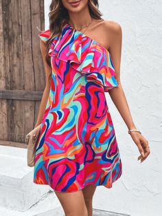 Summer Dress Outfits Casual, Layered Ruffle Dress, Ruffle Trim Dress, Vestido Casual, Women Long Dresses, Print Tunic, Fashion Sewing, Women Dresses, Ruffle Trim