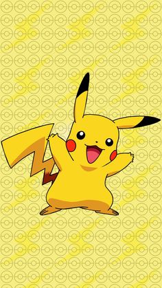 the pikachu pokemon wallpaper is yellow and has an image of a pikachu