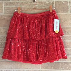 Cat & Jack Red Sequins Layered Skirt Size L (10/12) Lined Elastic Waistband New With Tags Cute Fitted Red Skirt, Red Stretch Tiered Skirt, Red Festive Skirt For Spring, Red Festive Holiday Skirt, Red Holiday Festive Skirt, Festive Red Holiday Skirt, Cat And Jack Target, Long Tutu Skirt, Mint Green Skirts