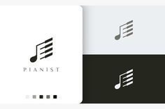 the logo for pianost is designed in black and white, with music notes on it