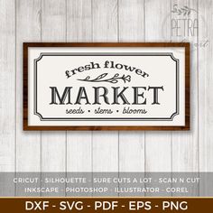 a sign that says fresh flower market on the side of a wooden planked wall