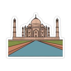 the taj mahal sticker is shown on a white background with blue water in front