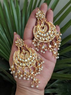 Indian Jewelery, traditional jewelry, high quality gold finish Kundan earrings Gold Jhumka, Jhumka Designs, Gold Jhumka Earrings, Indian Jewelry Earrings, Silver Dog, Indian Jewelry Sets, Kundan Earrings, Jewelry Design Earrings, Fancy Jewellery