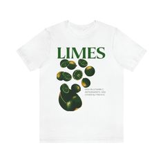 "Limes! HIGH IN VITAMIN C AND OTHER NUtRIENTS  (the \"t\" is faded in the design of nutrients word print!) This classic unisex jersey short sleeve tee fits like a well-loved favorite.These t-shirts have-ribbed knit collars to bolster shaping. The shoulders have taping for better fit over time. Dual side seams hold the garment's shape for longer.  .: 100% Airlume combed and ringspun cotton (fiber content may vary for different colors) .: Light fabric (4.2 oz/yd² (142 g/m .: Retail fit .: Tear away label .: Runs true to size #limes #vintage #retro #trendy #green #white #black #garden" T Shirt Png, Words Prints, Green Tshirt, Better Love, Vintage Tees, Jersey Shorts, Vitamin C, Cotton Fiber, San Jose