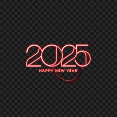 happy new year neon sign with the number 2055 in red on a black background