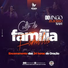 an event poster with the words,'come to famila family'and other people