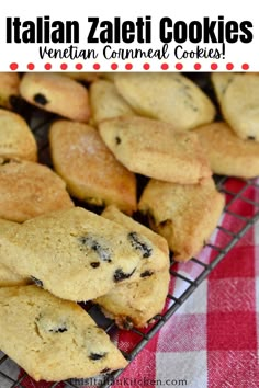 cookies cooling on a wire rack with text overlay that reads italian zaleti cookies