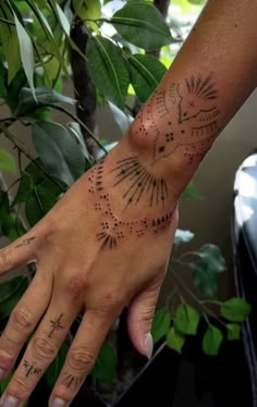 a person's hand with tattoos on it