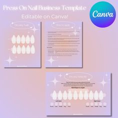 two pieces of paper with the words, press on business template editable on canvas