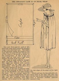 an old fashion illustration shows a woman in a hat and dress with the words, the straight cape is an ideal wrap