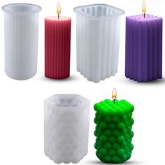 four different colored candles are shown in the same color as each candle, and one is white