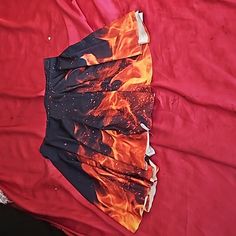 New Skirt That Hits Above The Knee And Has A Really Cool Fire Pattern. Fire Pattern, Skirt With Pleats, Cool Fire, Above The Knee, Orange Red, Color Orange, The Knee, Womens Skirt, Skirt