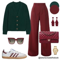 Burgundy x Green - 4 Outfit Ideas 🍷🌲 Burgundy is one of the IT colors for fall! It’s one of my favorite colors for fall as well. Today I will be sharing some of my favorite colors to pair burgundy. First up is shades of green. Here are four different shades of green to try pairing with burgundy. Save this post for style inspo and look in your closet to see if you have any of these colors and try pairing them together to maximize your wardrobe! Which shade of green is your favorite to pair w... Burgandy Pants Outfits Fall, Dark Pink Top Outfit Color Combos, Red And Army Green Outfits, Red And Green Outfit Ideas, Burgandy Pants Outfits Work Fall, Christmas Colors Outfit, Outfit With Burgundy Pants, Green And Burgundy Outfit