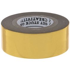 a roll of yellow tape with black lettering on it