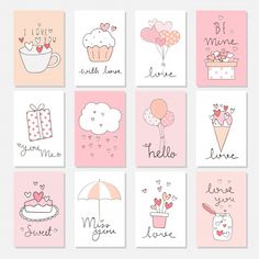 six cards with different designs on them, including one that says i love you and the other