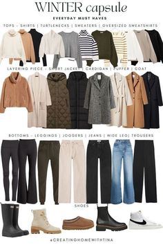 Cost Winter Outfits, Winter Capsule Wardrobe 2020, Staple Winter Wardrobe Pieces, Clothes For Winter Womens, Womens Winter Capsule Wardrobe, Winter Outfits Wardrobe, Skirts And Dresses Capsule Wardrobe, December Capsule Wardrobe, Capsule Wardrobe Jackets