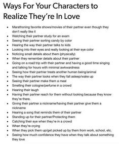 a poster with the words, ways for your characters to realize they're in love