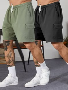 Multicolor Casual   Polyester Plain Track Shorts Embellished Slight Stretch Summer Men Bottoms Mens Shorts Outfits, Drawstring Waist Shorts, Mens Fashion Casual Outfits, Track Shorts, Athleisure Wear, Streetwear Men Outfits, Summer Outfits Men, Mens Casual Outfits, Casual Street Style