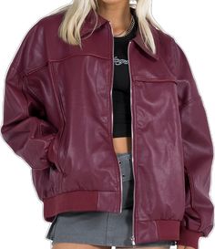 Casual Fall Fashion, Jackets Oversized, Maroon Leather Jacket, Biker Coat, Maroon Leather, Autumn Fashion Casual, Oversized Jacket, Faux Leather Jackets, Princess Polly