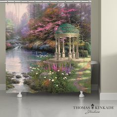 Thomas Kinkade The Garden of Prayer Shower Curtain Cottage Core Home Decor, Lace Shower Curtains, Cottage Core Home, A Quiet Place, The Observer, Garden Gazebo, Quiet Place, Shower Curtain Rods, Thomas Kinkade