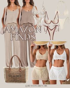 two women in matching outfits with the words amazon finds on them and an image of bras