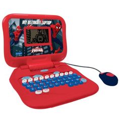 an electronic toy with a spiderman keyboard and mouse