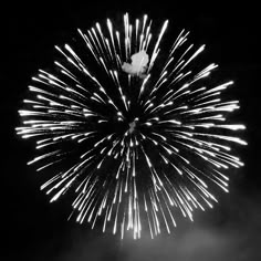 black and white photograph of fireworks in the night sky