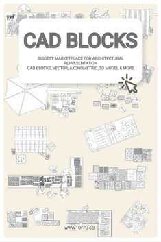 the book cover for cad blocks is shown in black and white, with an image of several