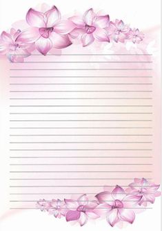 pink flowers and lined paper on a white background