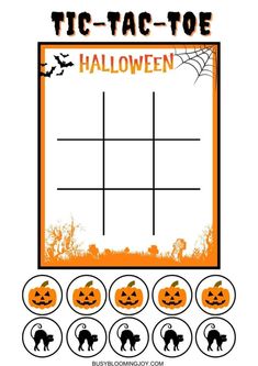 a tic - tac - toe game with pumpkins and bats on it