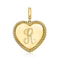 Monogram - Gabriel Designs 14kt Yellow Gold Heart Pendant. From Gabriel Designs, this darling 14kt yellow gold heart pendant is a special piece to call your own. Glossy with a high-polished finish, the classic charm features a FREE engraving of a monogram in your choice of block or script type. Hinged bale fits up to a 3mm chain, sold separately. Gabriel Designs 14kt yellow gold personalized heart pendant. Robin Name, Gold Heart Pendant, Gold Pendant Jewelry, Heart Pendant Gold, Heart Jewelry