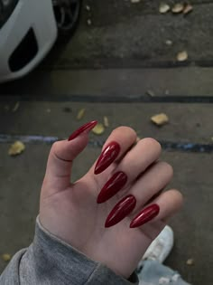 Hard Gel Nails, Sharp Nails, Long Press On Nails, One Color Nails, Red Nail, Fire Nails, Pretty Acrylic Nails, Long Acrylic Nails, Stiletto Nails