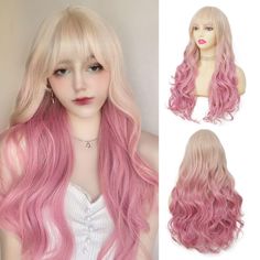 PRICES MAY VARY. 【Wig Design】Blonde ombre pink long wavy wig.fashionable wave styles and exquisite hair dyeing techniques make you more fashionable and charming. 【About this wig】Synthetic heat resistant fiber. natural and realistic, soft and skin friendly, without damaging the scalp. 【Wig Cap】Breathable rose net, comfortable, fit the scalp better,making the wig look more realistic and natural. 【Wig Usage】Perfect for Halloween, masquerade parties, christmas, anime cosplay and any other occasion. Blonde With Bangs, Wig Design, Curly Ombre, Pink Wigs, Christmas Anime, Long Wavy Wig, Cloud Pink, Wig Curly, Natural Hair Wigs