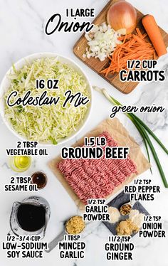 the ingredients for this recipe include ground beef, cabbage, carrots, and celery