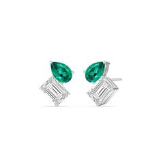 An excellent pair for everyday or special occasion wear, these earrings provide the perfect amount of sparkle to match your modern style. The stud earrings feature a Created Emerald pear and an emerald-cut diamond sitting side by side on pronged baskets. Expect these studs with screw-back closure to infuse a hint of geometric glamour into any ensemble. Sitting Side By Side, Gorgeous Engagement Ring, Diamond Stud Earrings, Match Making, Emerald Gemstone, Diamond Stud, Emerald Cut Diamonds, Love Symbols, Side By Side