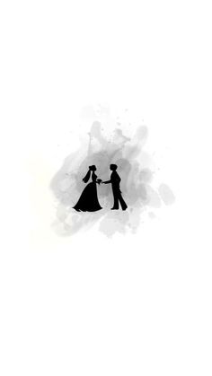 the silhouettes of two people holding hands in front of a black and white background