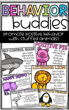 behavior buddies poster with pictures of animals and other things to be used in the classroom