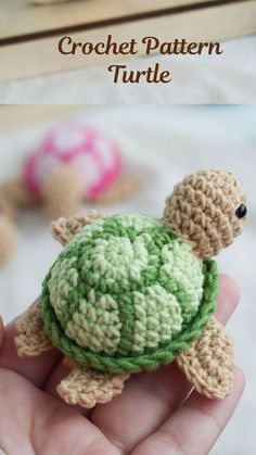 crochet pattern for a small turtle in the palm of someone's hand