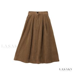 Lasaky - Vintage Corduroy Midi Skirt - High Waist A-line Maxi Skirt Corduroy Skirt For Winter, Corduroy Lined Skirt Bottoms For Fall, High-waisted Brown Corduroy Skirt, Casual Brown A-line Skirt, Winter A-line Bottoms With Pockets, High-waist Corduroy Skirt For Fall, High Waist Corduroy Skirt With Pockets, High Waist Corduroy Skirt For Fall, Corduroy Skirt For Fall Workwear