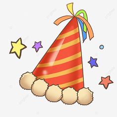 a party hat with stars on the side, cartoon, birthday png and psd