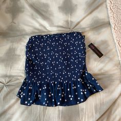 -New With Tags Fitted Star Print Summer Tops, Fitted Star Print Tops For Summer, Trendy Blue Top With Star Print, Trendy Blue Star Print Top, Blue Star Print Summer Tops, Blue Star Print Tops For Summer, Fitted Blue Top With Star Print, Blue Cotton Star Print Tops, Lace Up Tank Top