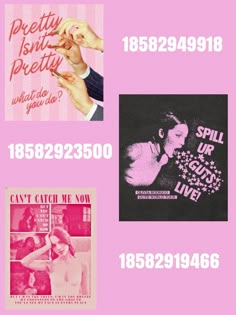 four different types of posters are shown in pink and black, with the same font on them