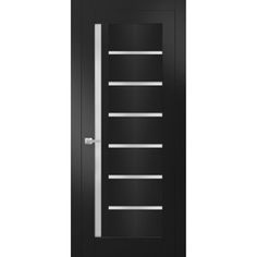 a black door with silver bars on the front and side panels, against a white background