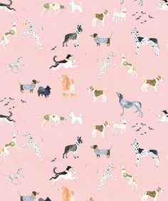 a pink background with dogs and cats on it