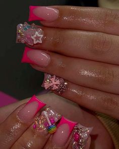 Junk Nails Bling Short, French Tip Junk Nails, Junk Nails, Diy Acrylic Nails