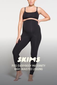 A maternity must-have. This wear-everywhere style redefines comfort with our addictively soft, second skin fabric that stretches with your growing belly - without losing its shape. Features a 2-ply construction to prevent sheerness and a high-rise, elastic waist. Fits true to size. | SKIMS Maternity High-Waisted Legging | Black | XS | Fits Everybody Maternity Clothes Leggings, Old Navy Maternity Leggings, Fitted Black Leggings, Bump Friendly, Maternity Bump Friendly Fitted Leggings, Growing Belly, Maternity Leggings, Lingerie Fashion, Maternity Wear, Second Skin