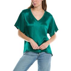 About The Brand: Beauty Meets Comfort In Classic Tees, Tanks And Relaxed Staples. Oversized T-Shirt In Emerald Approximately 24.5in From Shoulder To Hem Design Details: A Perfectly Slouchy, Oversized Take On The Tee In Luxe Hammered Satin. Side Slits So Your Half Tuck Hangs Perfectly Every Single Time. The Definition Of An Elevated Everyday Piece. Slip-On Styling 56% Viscose 44% Rayon Dry Clean/Hand Wash Imported Emerald Green Tshirts, Nation Ltd, Nike Tennis Dress, Latest T Shirt, Leopard Print Blouse, Flutter Sleeve Top, Satin Top, Tennis Dress, Oversized T Shirt